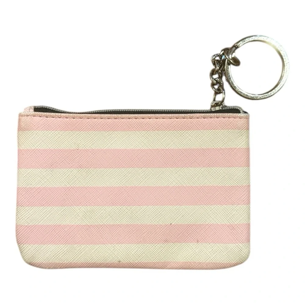 VICTORIAS SECRET Pink and White Striped Keychain Pouch - Picture 2 of 3